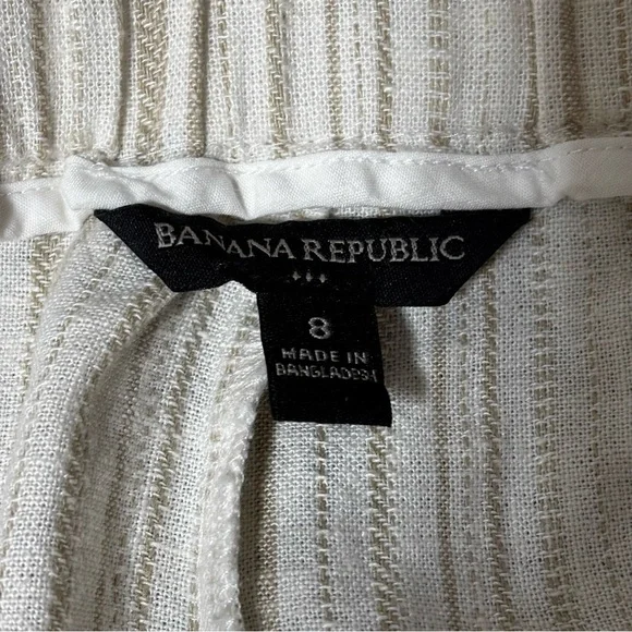 Banana Republic High Waist Beige Striped Shorts Women’s 8 Paper Bag Waist Tie - Picture 2 of 9